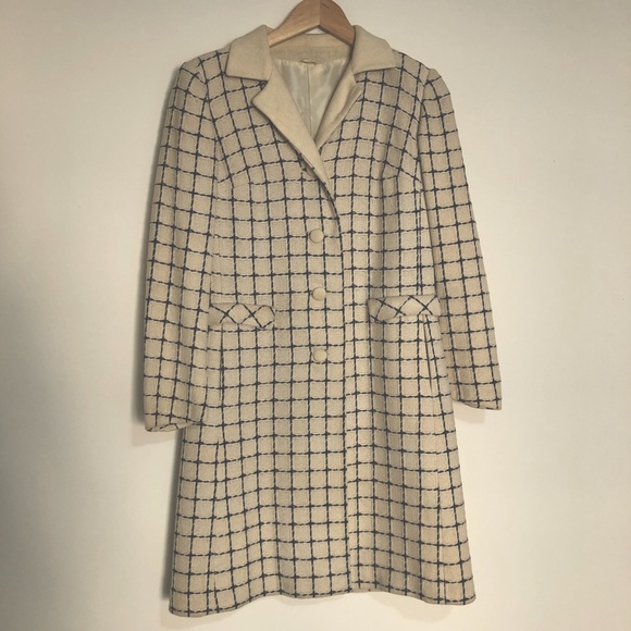Vintage London Maid Cream White Checkered Coat - Picture 1 of 13